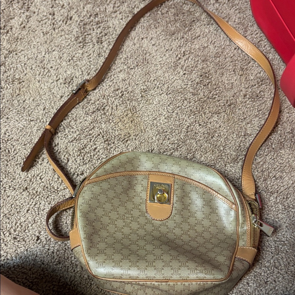 Celine like Paris Brown and Tan Crossbody Bag